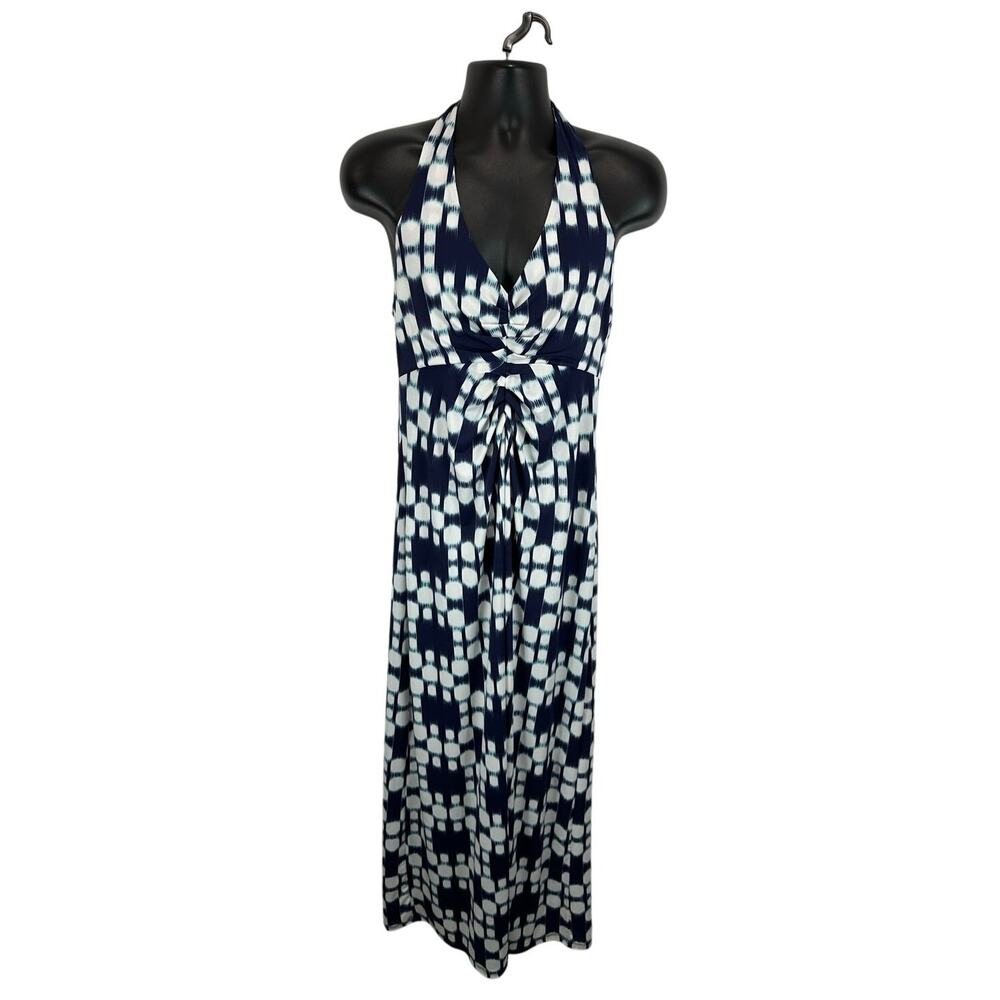 Tori Richard Sundress Large Open Back Blue White Geometric Print